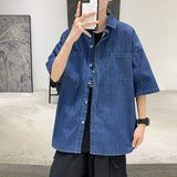 Wiaofellas  -  Summer Lightweight Men's Denim Shirt Short Sleeve Casual Loose Vintage Coat