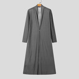 WIAOFELLAS  -  Men Long Style Shirt Solid V Neck Long Sleeve Casual Men Clothing Streetwear Loose One Button Fashion Camisas Shirts Men