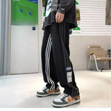 WIAOFELLAS  -  Spring Autumn Contrast Color Bloomers Trousers Pockets Elastic High Waisted Striped Men's Clothing England Style Casual Pants