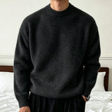 Wiaofellas  -  Man's Lazy Knitwear Sweater Autumn Winter Korean Fashion Ribbed Texture Long Sleeve Loose Crewneck Knitted Pullover Sweaters Man