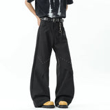 WIAOFELLAS  -  High Street Men's Casual Pants Solid Color Wide Leg Rivets Design Bottom Straight Loose Male Trousers New Summer