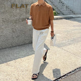 WIAOFELLAS  -  Men's Summer Simplicity Vintage Knitted Polo Shirt, Loose Casual Half Sleeves, Korean Fashion Lapel T-shirt, Short Sleeve