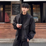 WIAOFELLAS  -  Fashion Men's Solid Color Stand Collar Jackets Trendy Summer American Style Zipper Long Sleeves Coats Male