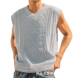 WIAOFELLAS  -  Men's Color Matching Knitted Sleeveless Vest Retro Fashion Trend Simple Casual Loose Breathable 2025 Summer New Men's Tops