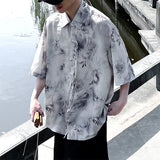 WIAOFELLAS  -  Bamboo Printing Men's Shirts Chinese Style Turn-down Collar Knot Button Short Sleeved Casual Male Tops Summer Tide