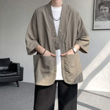 WIAOFELLAS  -  Niche Design Men's Shirts V-neck Solid Color Button Desig Ice Silk Big Pocket Casual Male Tops Summer Menswear