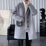 WIAOFELLAS  -  Fashion Men's woolen Coats Solid Color Single Breasted Lapel Long Coat Jacket Casual Overcoat Casual Trench Spring and Autumn