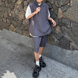 WIAOFELLAS  -  Niche Design Men's Two-piece Solid Color Drawstring Sleeved Hooded T-shirts Straight Wide Leg Loose Male Shorts