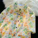 WIAOFELLAS  -  Vintage Loose-Fit Short Sleeve Shirt For Men And Women Casual Beach Vacation Shirt With Button-Up Design Half Sleeve Flowered Ja