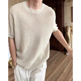WIAOFELLAS  -  Breathable cotton and linen short-sleeved men's summer thin floral sweater lazy and relaxed Old money style T-shirt
