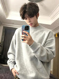 WIAOFELLAS  -  Korean Loose Fit Thiened ey round Ne Sweater Men's Autumn Winter Fce Lined Knitted irt American Sle Base Layer