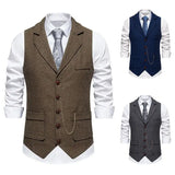 WIAOFELLAS  -  Coffee Lapel Men's British Retro Vest Slim Loose Literary Solid Color Versatile Cardigan Top