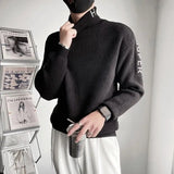 WIAOFELLAS  -  New Autumn and Winter Lazy Luxury Korean High Neck Letter Printing Loose Relaxed Oversize Men's Knitted Pullover Sweater