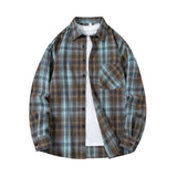 Wiaofellas  -  Men's Cotton Plaid Shirts Autumn Single Breaste Smart Casual Work Shirt Long Sleeved Tops Spring Summer Workwear Shirts Men Tops
