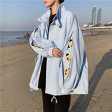 Wiaofellas  -  Spring Autumn Zipper Jaet Men Casual Loose Street Sle High End Korean Hong Kong Sle Stand Collar irt Cotton Long Sve