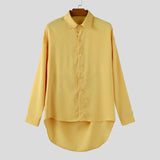 Wiaofellas  -  Men Shirt Patchwork See Through Lapel Long Sleeve Loose Men Clothing Streetwear Fashion Casual Male Shirts S-5XL