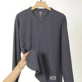 WIAOFELLAS  -  Men Clothing Trend Long Sleeve Half Zipper T-Shirt Loose Spring Autumn Split American Tide T- Tops Solid Tees Shirts Tshirt New