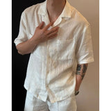 Wiaofellas  -  Summer Old Money Style Casual Suit Men's Short-sleeved Shirt Loose Drawstring Shorts Handsome Retro Two-piece Set