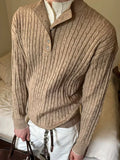 Wiaofellas  -  Vintage Double-layer Stand Collar Jumpers Mens Knitting Twist Textured Sweaters Spring Men Casual Long Sleeve Knitted Sweater