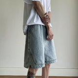 Wiaofellas  -  New Men's Casual Side-Slit Denim Shorts Summer High Street Fashion Baggy Jorts Harajuku Hip Hop Y2K Blue Short Jeans