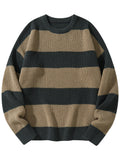 WIAOFELLAS  -  New Loose Bottoming Sweater Casual Versatile Striped Pullover Men's Round Neck Sweater