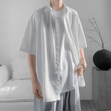 WIAOFELLAS  -  Simple Men's Shirts Turn-down Collar Ice Silk Solid Color Short Sleeved Loose Menswear Single Breasted Male Tops