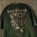 WIAOFELLAS  -  High Street Casual Flower Skeleton Design Men's T-shirt Summer Classic Short Sleeve O-collar Letter Cotton Male Handsome Top