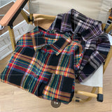 WIAOFELLAS  -  Autumn Oversized Plaid Shirt Retro Long Sleeve Single-breasted Cardigan Loose Fit Turn-down Collar Shirt Men Women Blouse