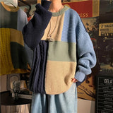 Wiaofellas New spot autumn and winter men's Hong Kong style print loose casual sweater pullover sweater