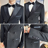 Wiaofellas  -  (Jacket + Vest + Pants) Men's Wedding Three-Piece Suit, Tuxedo Double-Breasted Suit, Best Man Banquet High-End Dress Business