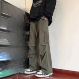 WIAOFELLAS  -  Trousers Cargo Wide Leg Women's Clothing Spring Autumn Solid Color Elastic High Waisted Pockets Casual Fashion England Pants