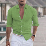 Wiaofellas  -  Men's Spring And Summer Cotton Linen Shirts New Men's Solid Color  Long Sleeve Shirt Loose Lapel Casual Beach Style Shirt