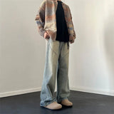 WIAOFELLAS  -  American High Street Vintage Style Fashion Men's Casual Trendy Loose Wide Leg Spliced Washed Blue Jean Trousers Male Denim Pants