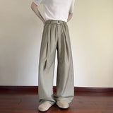 WIAOFELLAS  -  Vintage Striped Textured Lace-up Trousers Men Streetwear Fashion Loose Straight Pants Mens Spring Trendy Pleated Draped Bottoms