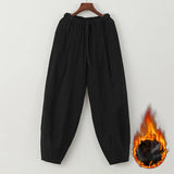WIAOFELLAS  -  Autumn Mens Cotton Wide Leg Pants Men Solid Color Oversized Jogger Trousers Male Elastic Waist Streetwear Hanfu Linen Pants