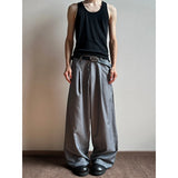 WIAOFELLAS  -  Grey Black Suit Pants Men Oversized Fashion Society Mens Dress Pants Korean Loose Wide Leg Pants Mens Office Formal Trousers