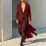 WIAOFELLAS  -  Men Long Style Shirt Solid V Neck Long Sleeve Casual Men Clothing Streetwear Loose One Button Fashion Camisas Shirts Men