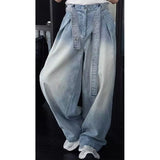 WIAOFELLAS  -  Men's Baggy Wide Legs Jeans Korean Fashion Streetwear Light Blue Patchwork Trend Y2K Loose Pants Washed Male Trousers