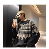 WIAOFELLAS  -  Men's Hong Kong Style Pullover Sweater Loose Stylish Knitwear Autumn Winter New Style Trendy Unisex Retro Versatile Top