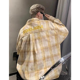 Wiaofellas  -  Tie-dye Plaid Long-sleeved Shirt New Loose Large Size Youth Casual Shirt Jacket