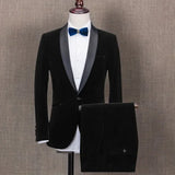 Wiaofellas  -  Formal Men's Suits Slim Fit Groom Tuxedo For Wedding Prom 2 Pcs Shawl Collar Male Suit Velvet Smoking Jacket (Blazer+Pants)