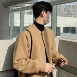 WIAOFELLAS  -  Japanese retro round neck solid color versatile cardigan sweater men's autumn and winter casual loose lazy style jacket