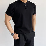 WIAOFELLAS  -  Summer Knitted T-shirt for Men Short Sleeve Round Neck T-shirt Slim Fit Casual Business Tee Tops M-3XL