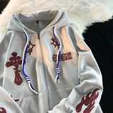 WIAOFELLAS  -  Couple Zip-up Hoodie Vintage Gothic Embroidery Patterns Hooded Coat Autumn Winter New Hip-hop Loose Male Hoodies