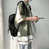 WIAOFELLAS  -  Summer New Men's Shirt Fashion Striped Short Sleeve Blouse Turn Down Collar Button Oversized Casual Shirt Men's Clothing A59