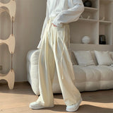 Wiaofellas  -  New Streetwear Mens Trendy High Waist Trousers Summer Vintage Pleated Loose Pockets Wide Leg Pants Solid Color Men Casual Pants