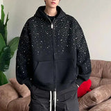 WIAOFELLAS  -  Niche Design Men's Hoodies Diamond Big Pcoket Zipper Contrast Color Casual Menswear Loose Hooded Male Sweatshirts