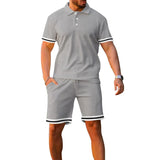 WIAOFELLAS  -  Fashionable Men's Short Sleeve Suit Button Polo Shirt Top Shorts Sports Casual Loose Versatile Two-piece Trendy Set