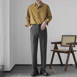 Wiaofellas  -  Slim-fitting Straight-leg Trousers for Men's Casual Pants Draped High-end Micro-cone Nine-point Suit Pants