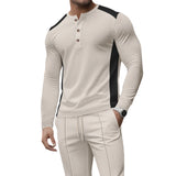WIAOFELLAS  -  Men s Casual  Fit Long Sleeve Henley T-Shirt Button Up Contrast Color Tops Spring Autumn Fashion Pullover Shirt